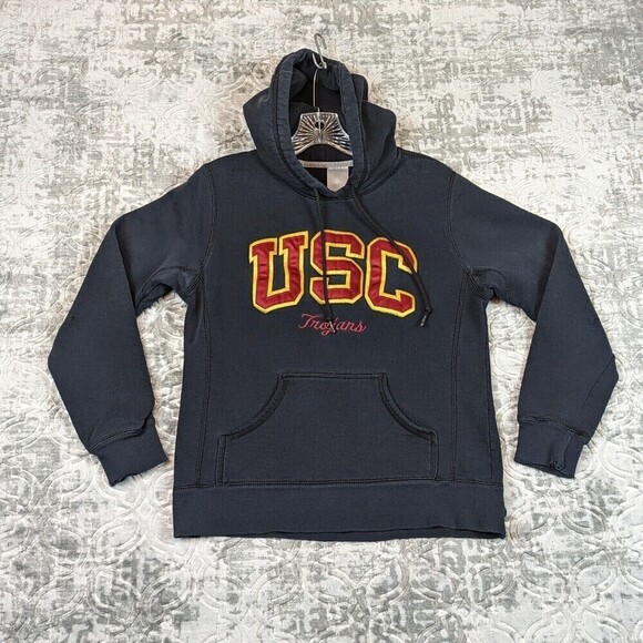 Vintage Russell USC Trojans Hoodie Men's Small Black Thrashed Distressed - Picture 1 of 16